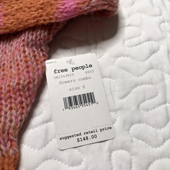 NWT Free People Candy Stripe Tunic Sweater Pullover Sm Flowers Combo OB1043829 - Picture 3 of 9